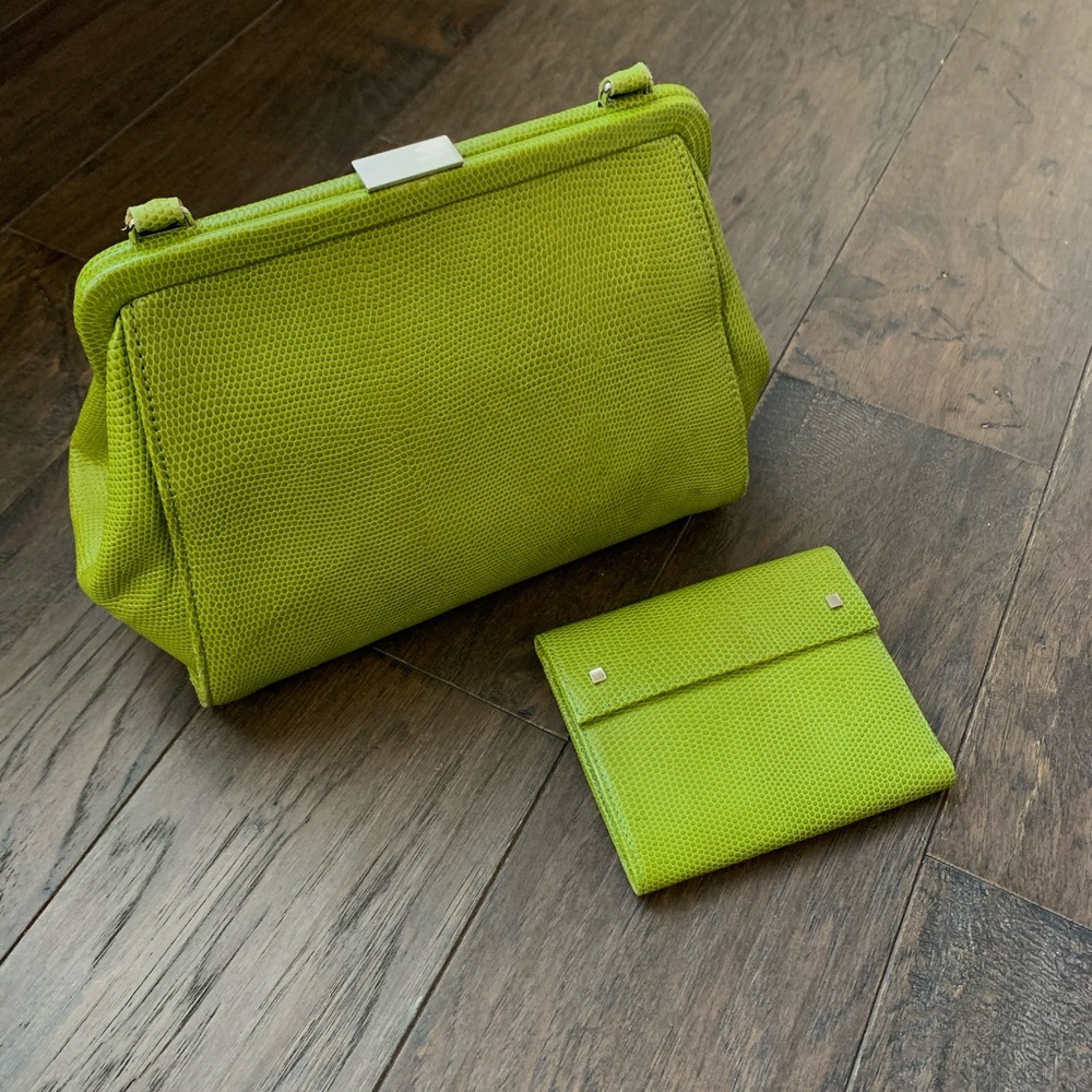 Banana republic green leather handbag & wallet